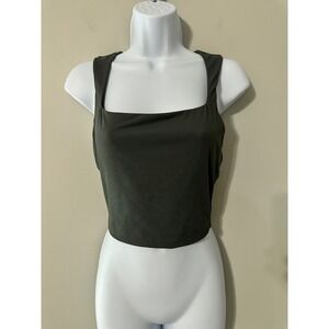 EFAN Square Neck Sleeveless Cropped Tank Top Green Polyester Spandex‎ Size S